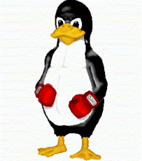 An early sketch of Tux, depicting how Linux's early developers felt their operating system was geared up for competition with other operating systems.