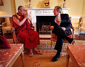 President George W. Bush and the 14th Dalai Lama at the Whitehouse in 2001.jpg
