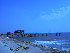 The 99th Street Fishing Pier on Galveston Island after Hurricane Ike. The lower level of the business was washed away with parts of the pier deck and pilings. Its competitor on 61 St. is completely gone.