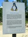 Sign at the National Zoo & Aquarium, Canbrerra, Australia, by their penguin exhibit. The sign describes part of the story of Tux.